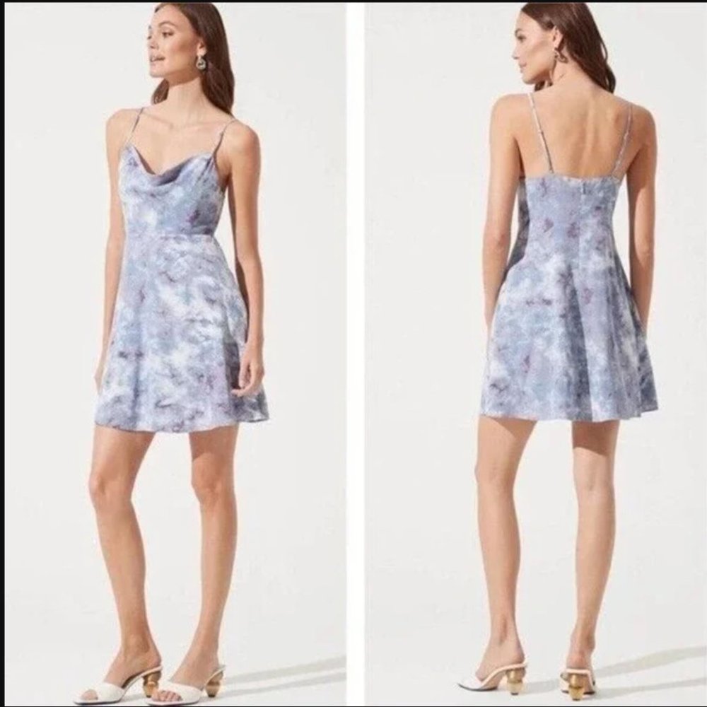 ASTR The Label Mini Dress Women M Medium Purple Marble Cowl Neck Spaghetti Strap